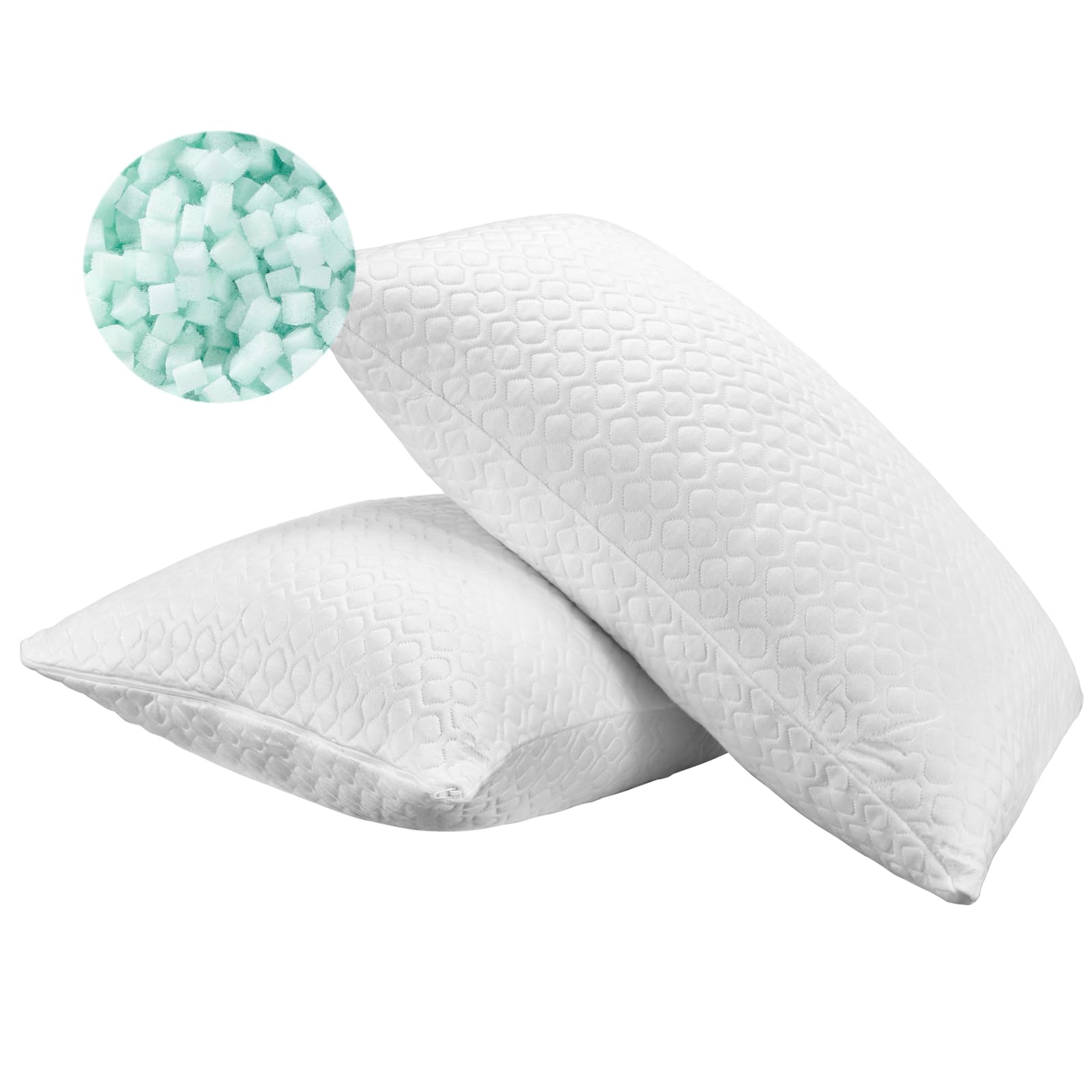 Rainmr Memory Foam Pillows Queen Size Set Of 2 - Adjustable Bed Pillows For Side Back Stomach Sleepers - With Washable Cooling P